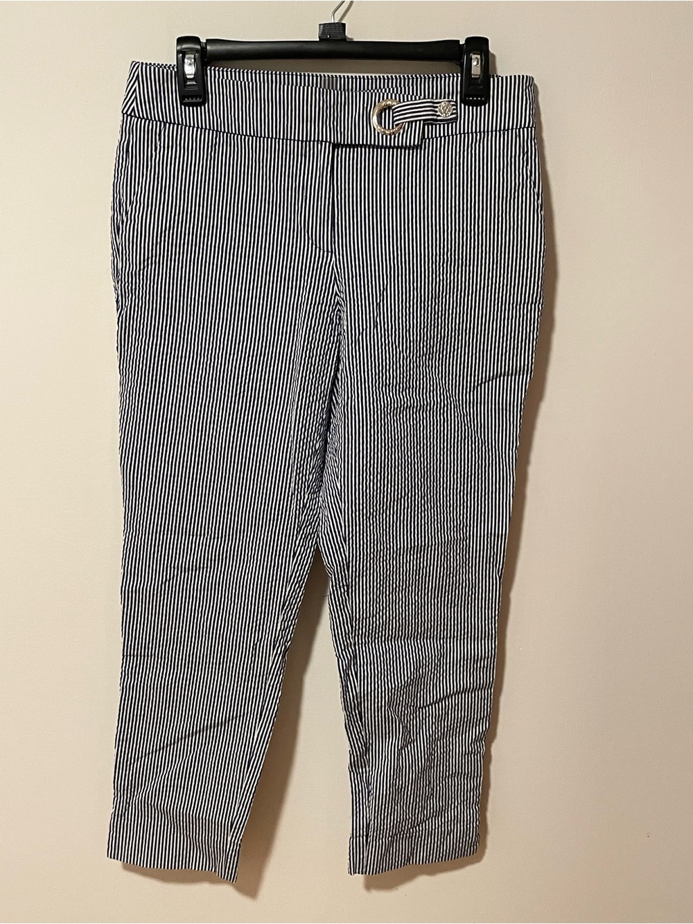 Anne Taylor Navy & White Pinstripe Seersucker Cropped  Pants Size 6